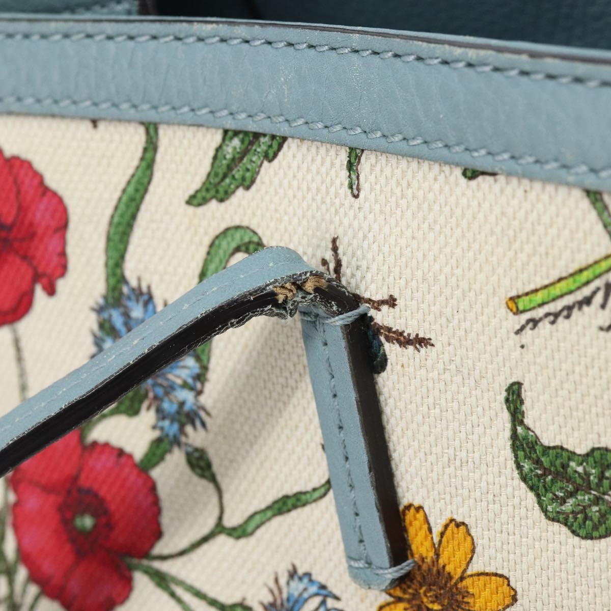 Gucci GUCCI Bamboo Flora Tote Bag Canvas Multicolor Gold 358470 Authentic hk3538