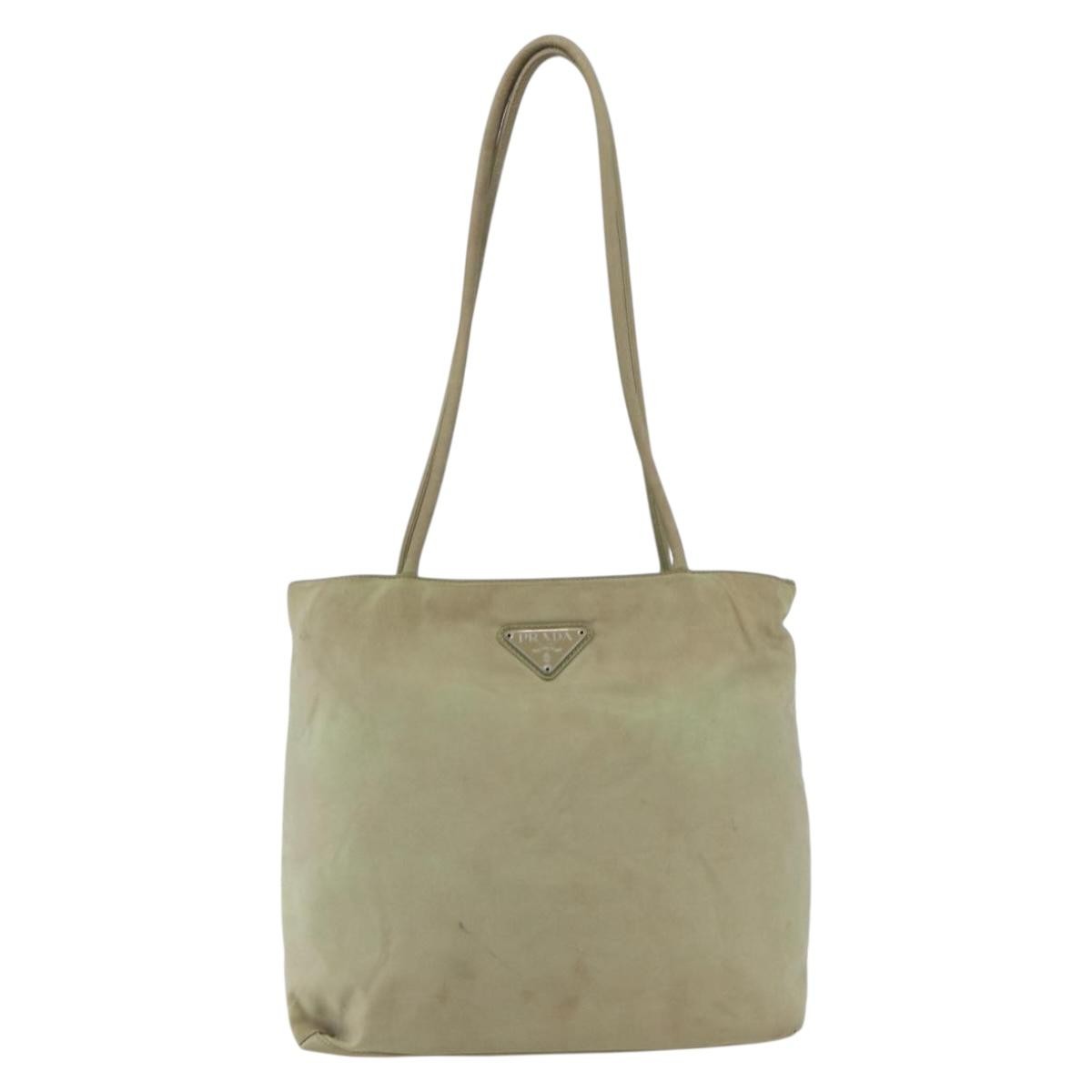 Prada PRADA Tote Bag Nylon Beige Silver Authentic 157778
