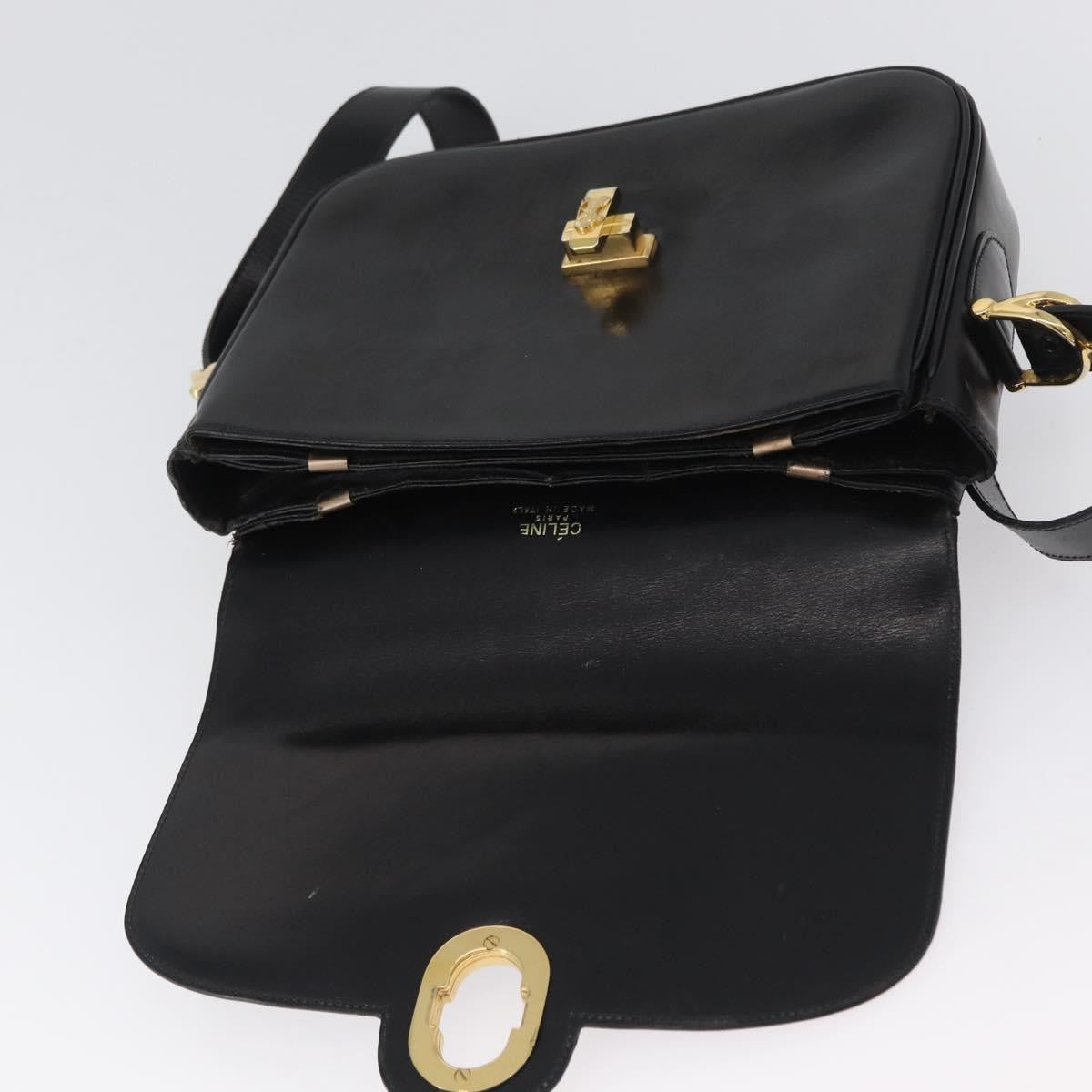 Celine CELINE Horse Carriage Shoulder Bag Leather Black Gold Authentic bs33584
