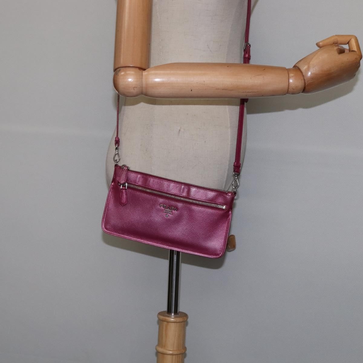 Prada PRADA Shoulder Bag Safiano leather Pink Silver Authentic SW1708