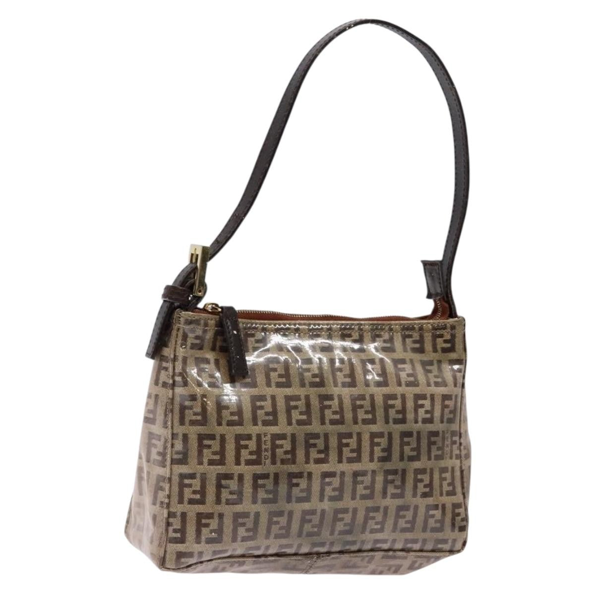 Fendi FENDI Zucchino Canvas Shoulder Bag Coated Canvas Beige Gold Authentic 136436