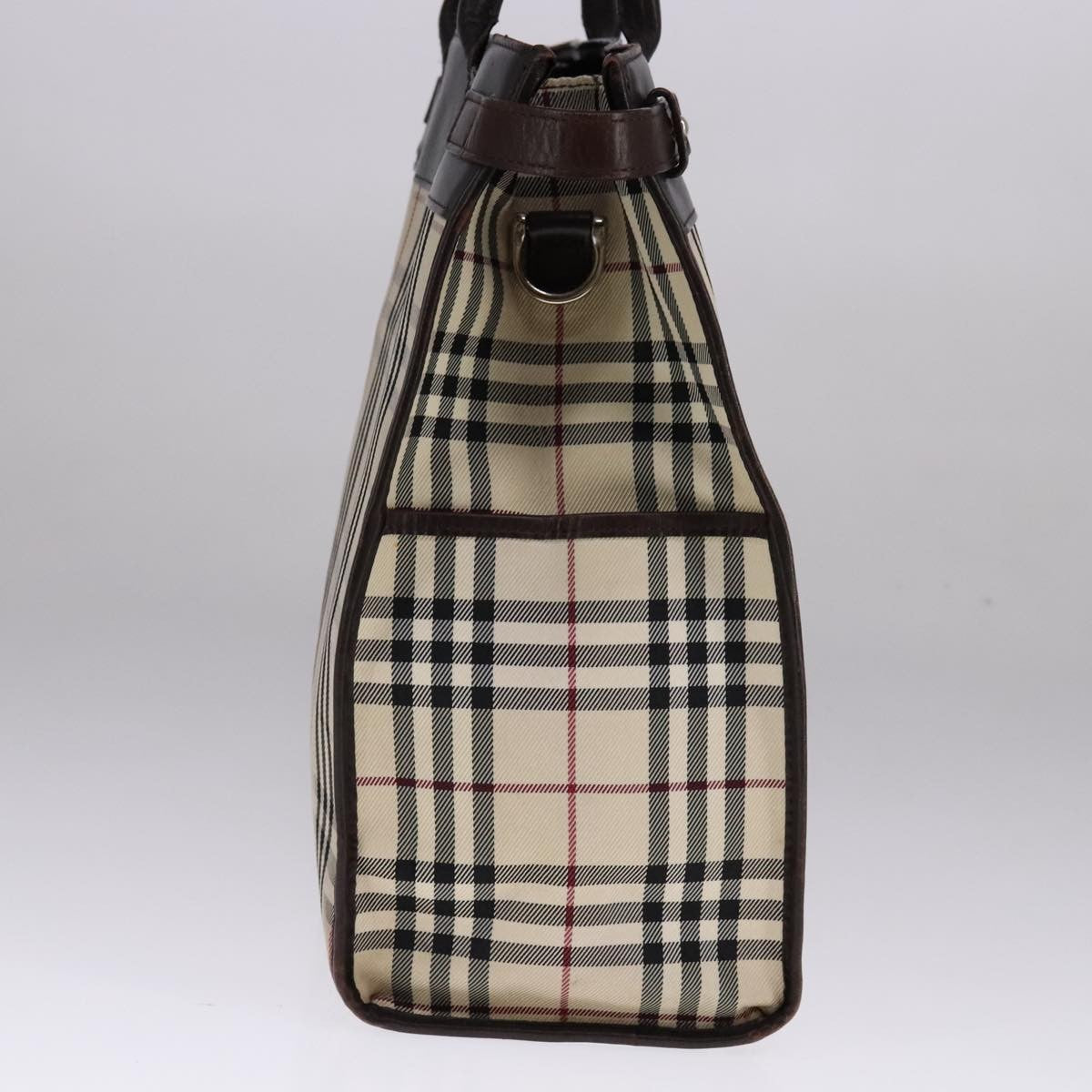 Burberry BURBERRY Nova Check Hand Bag Canvas Leather Beige Brown Silver Authentic 112330