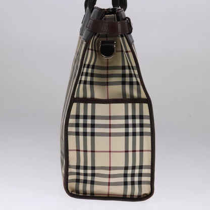 Burberry BURBERRY Nova Check Hand Bag Canvas Leather Beige Brown Silver Authentic 112330