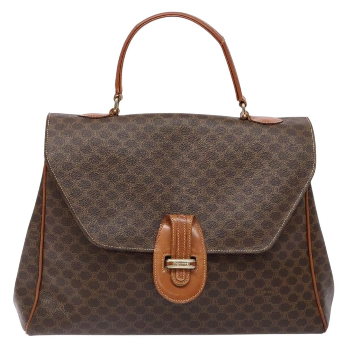 Celine CELINE Macadam Canvas Hand Bag PVC Leather Brown Gold Authentic bs28733