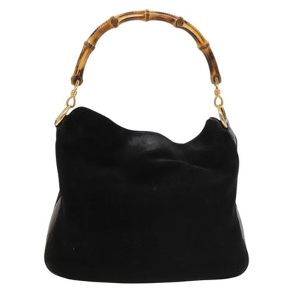 Gucci GUCCI Bamboo Shoulder Bag Suede 2way Black Gold 001 2404 16380 Authentic ti3280