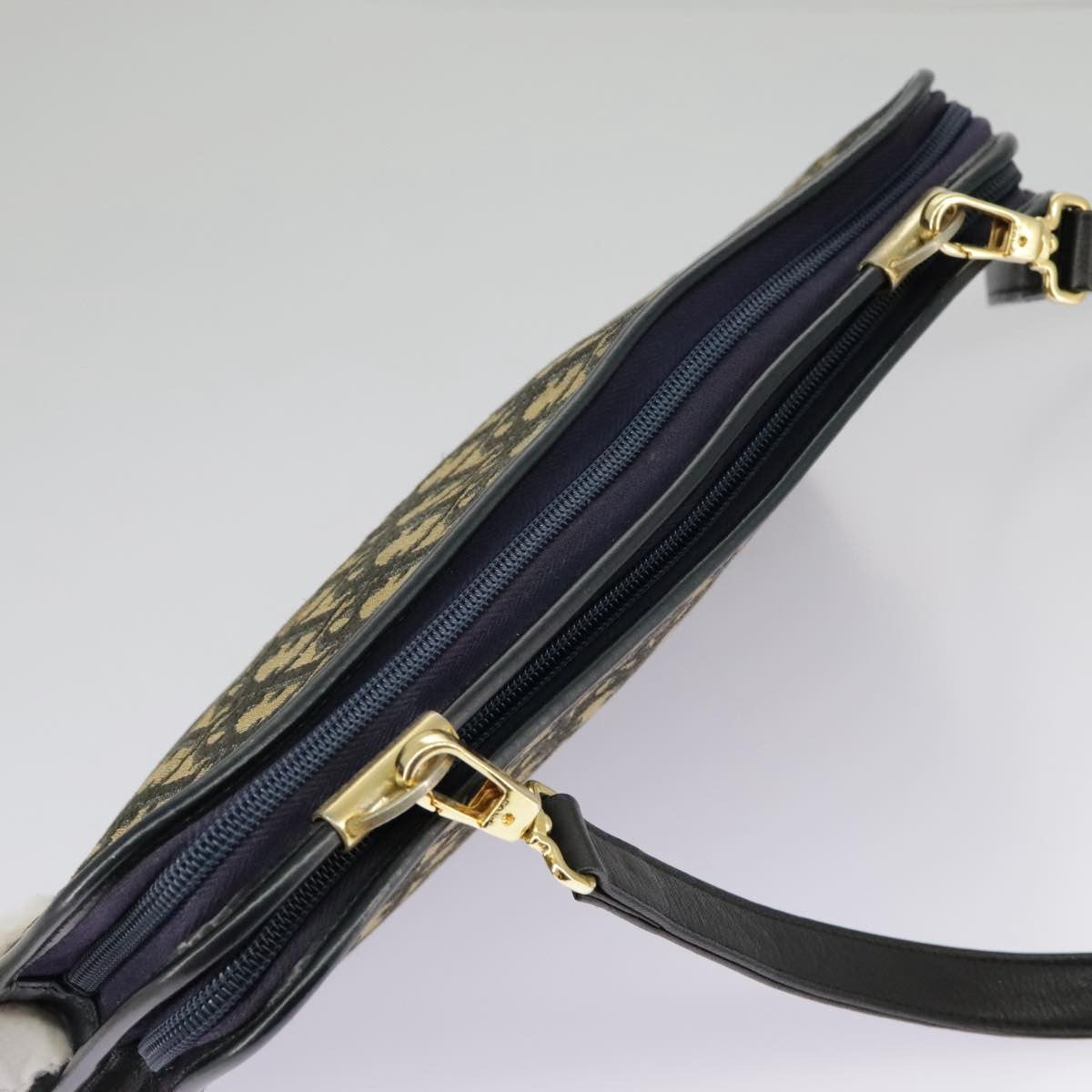 Dior Christian Dior Trotter Canvas Shoulder Bag Navy Gold Authentic 98475