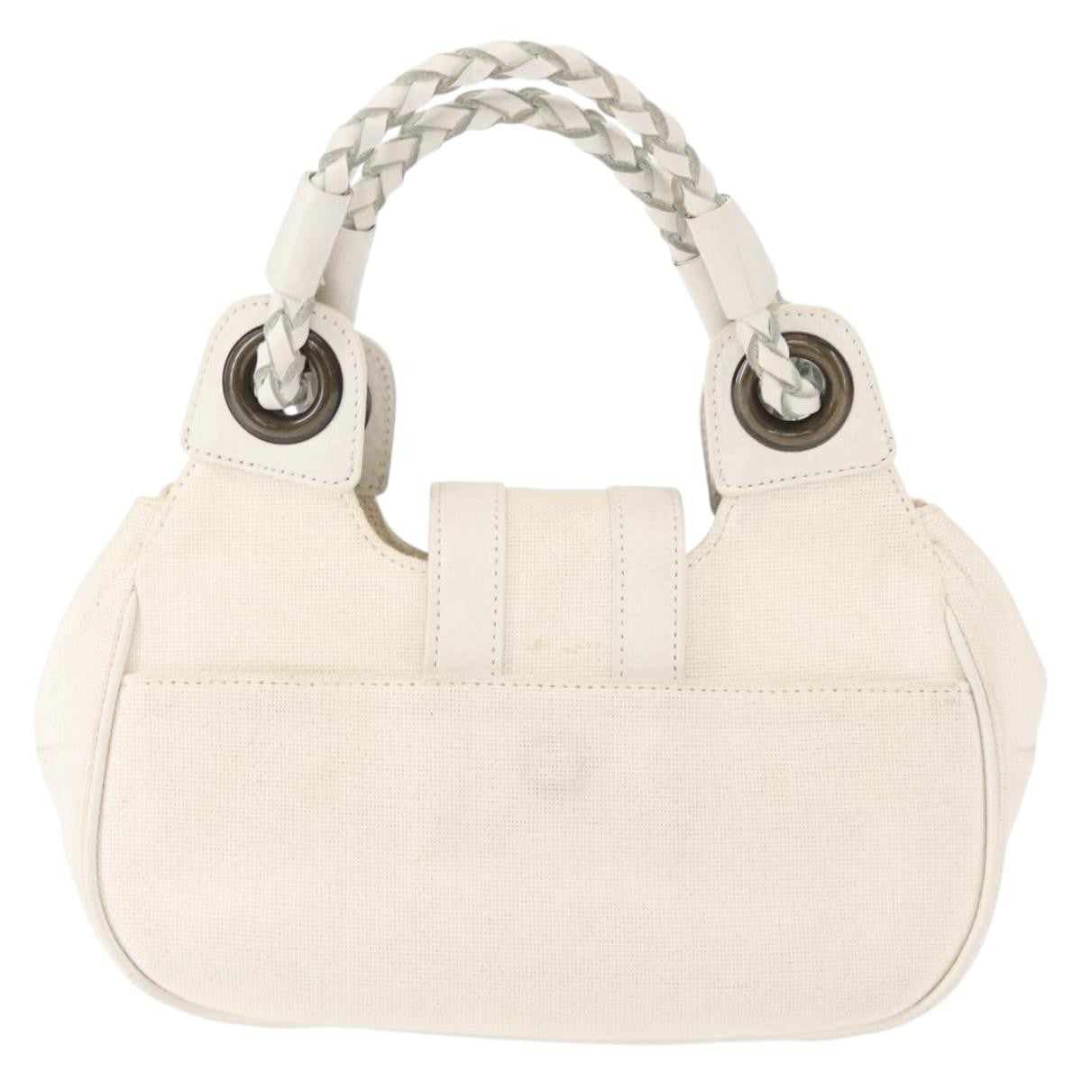 Chloé Chloé Chloe Hand Bag Canvas Leather White Authentic mr1648