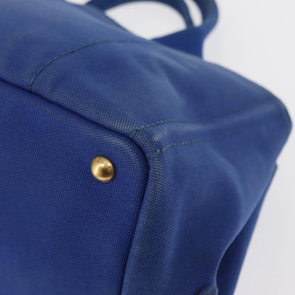Prada PRADA Canapa MM Hand Bag Canvas Blue Gold Authentic 162140