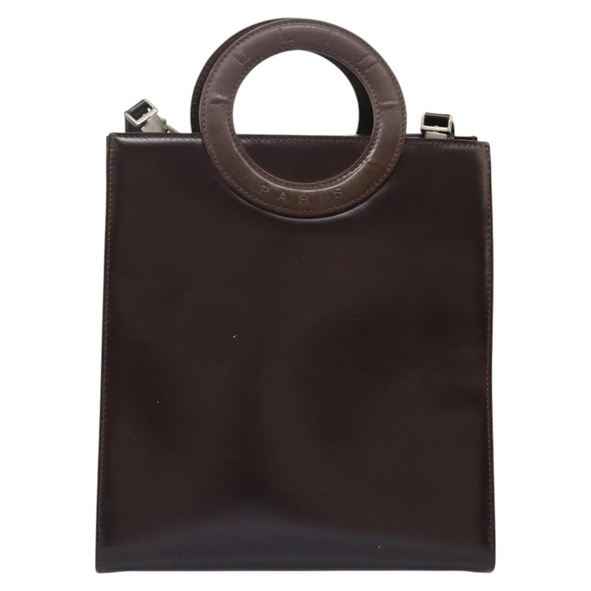 Celine CELINE Hand Bag Leather 2way Dark Brown Gold Authentic 124296