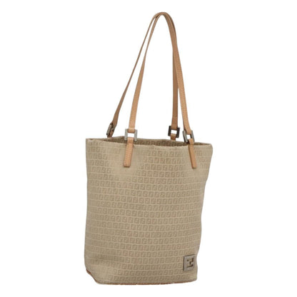Fendi FENDI Zucchino Canvas Hand Bag Nylon Beige Silver Authentic bs26890