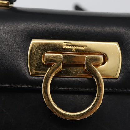 Salvatore Ferragamo Salvatore Ferragamo Gancini Hand Bag Leather 2way Black Gold Authentic ARZ228