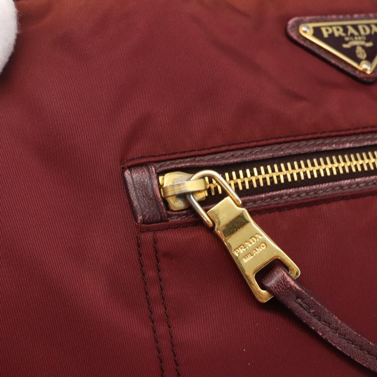 Prada PRADA Hand Bag Nylon 2way Bordeaux Gold Authentic 163074
