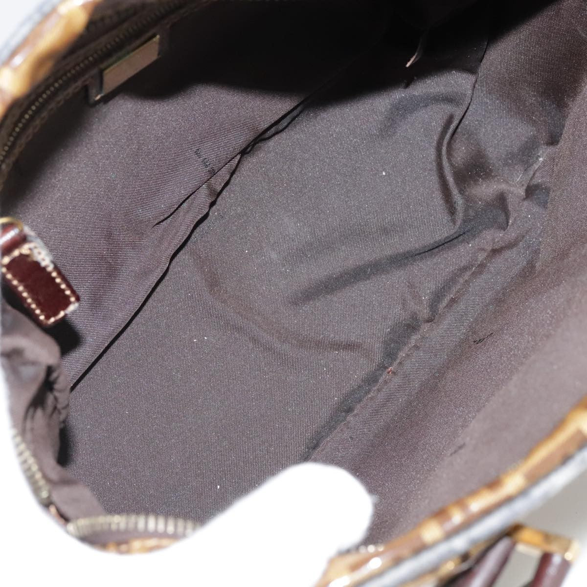 Fendi FENDI Zucchino Canvas Hand Bag Brown Gold Authentic bs21516