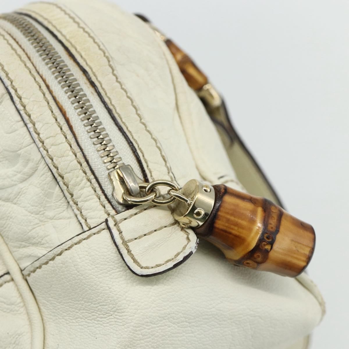 Gucci GUCCI Bamboo Boston Bag Leather White Gold 154376 Authentic ep14116