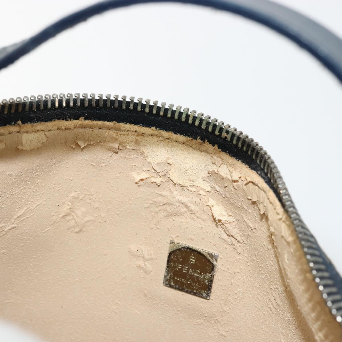 Fendi FENDI Zucchino Canvas Hand Pouch Bag Navy Silver Authentic 177481