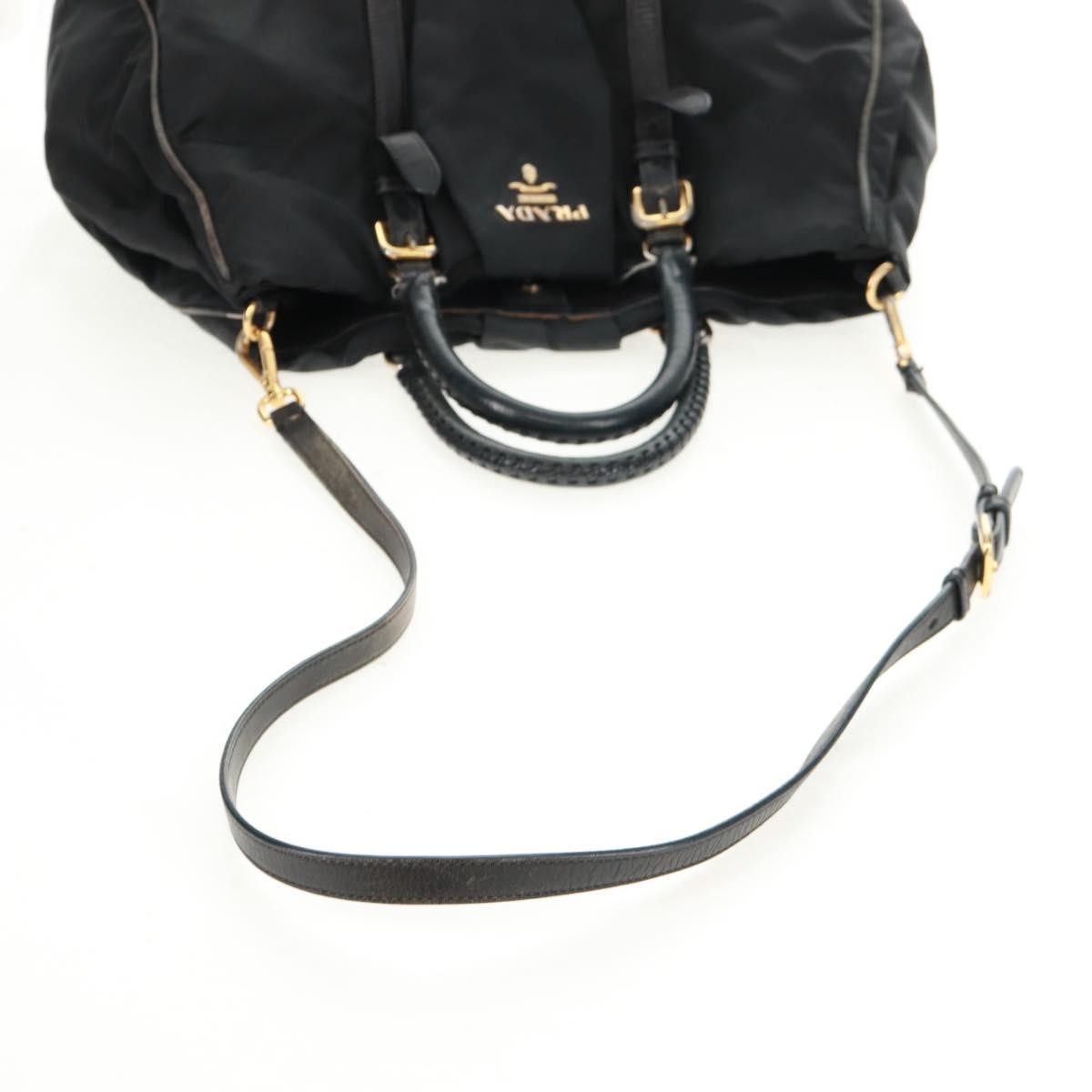 Prada PRADA Hand Bag Nylon 2way Black Gold Authentic 160520