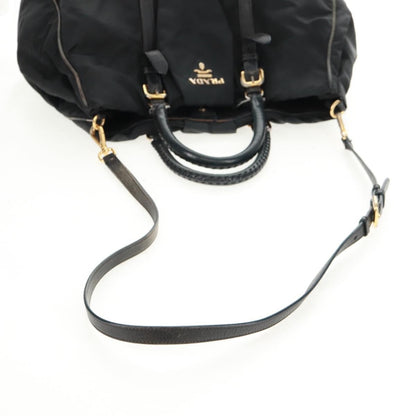 Prada PRADA Hand Bag Nylon 2way Black Gold Authentic 160520