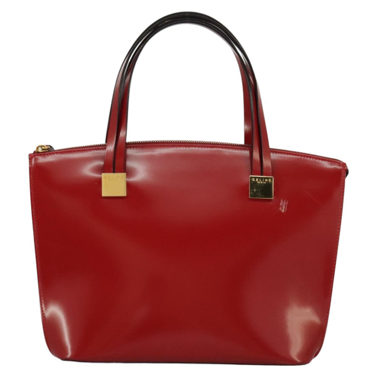 Celine CELINE Hand Bag Patent leather Red Gold Authentic 96786