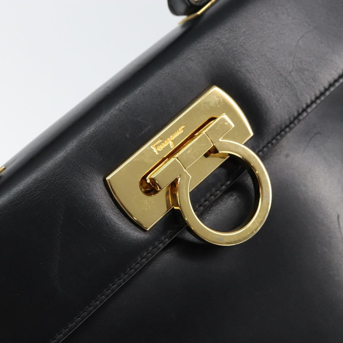 Salvatore Ferragamo Salvatore Ferragamo Gancini Hand Bag Leather Black Gold Authentic 149087