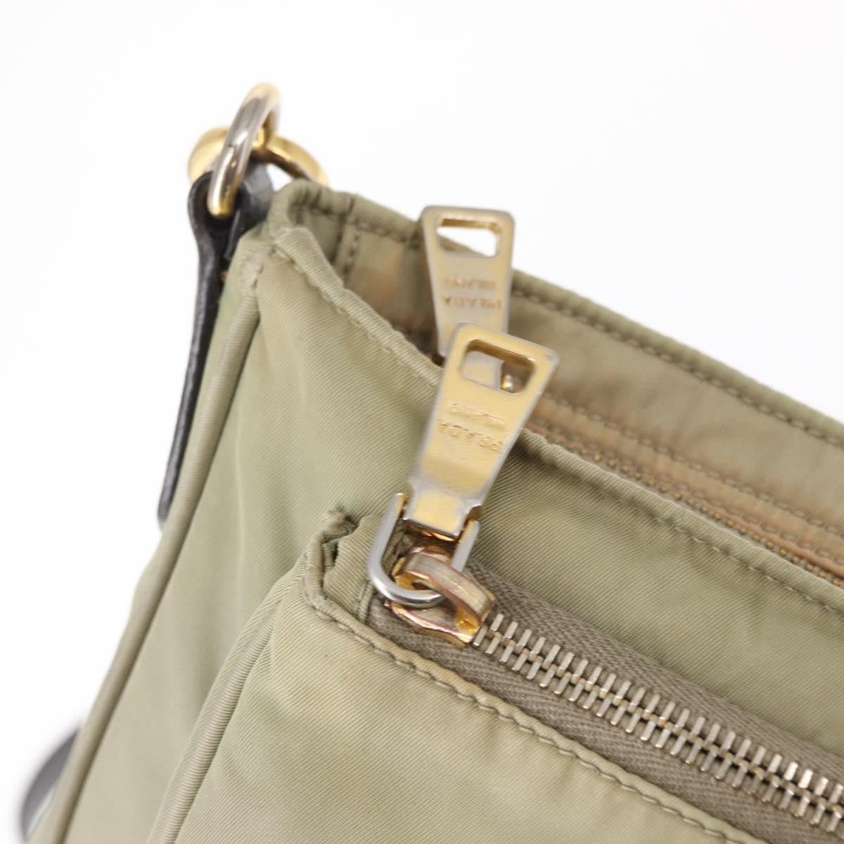 Prada PRADA Shoulder Bag Nylon Leather Beige Gold Authentic SW1841