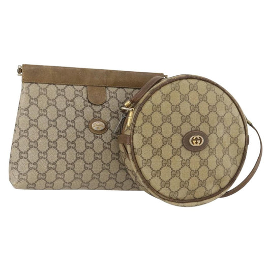 Gucci GUCCI GG Supreme Shoulder Bag Leather 2 Set Brown Authentic bs34006
