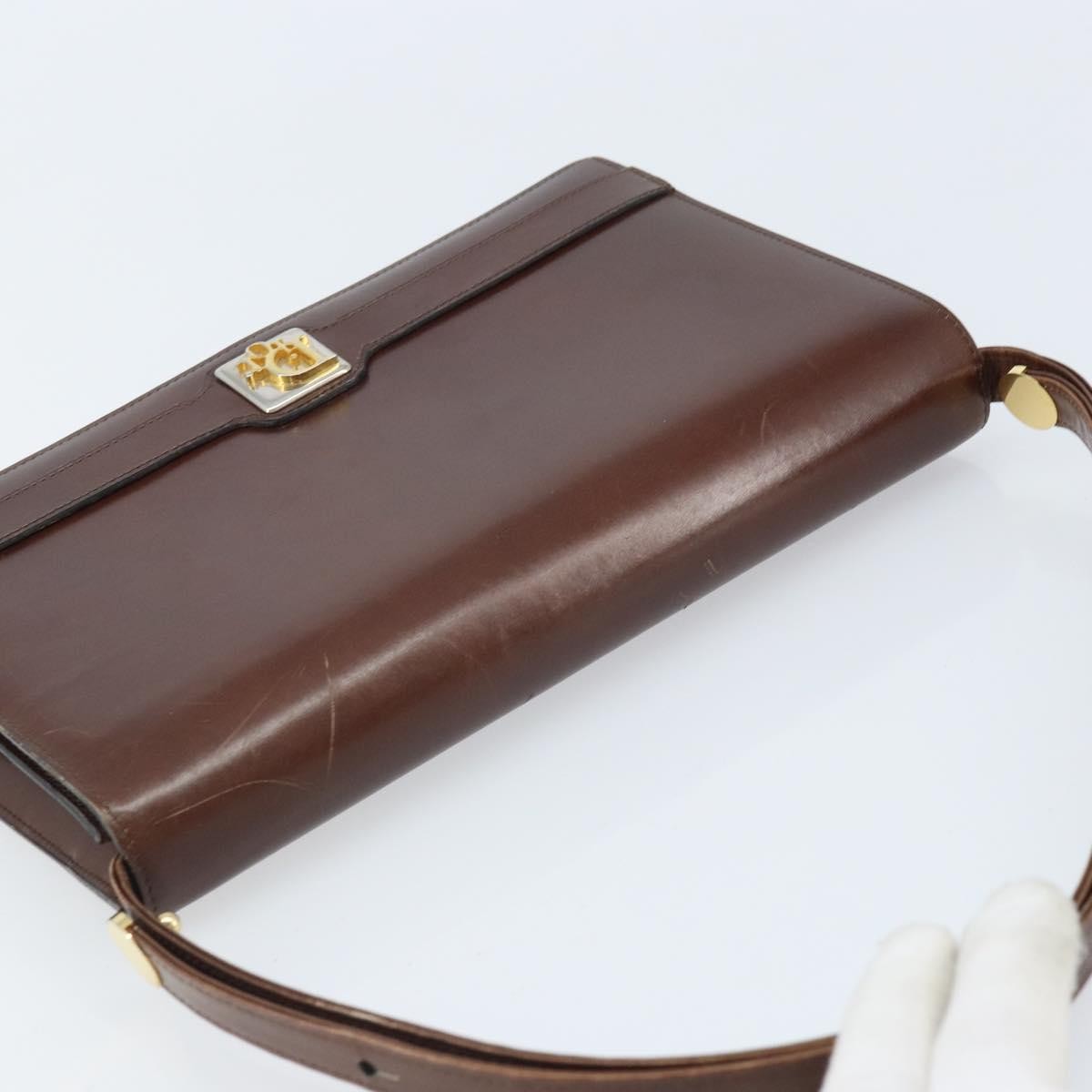 Dior Christian Dior Shoulder Bag Leather Brown Gold Authentic mr2273