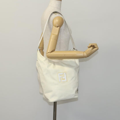 Fendi FENDI Shoulder Bag Nylon Leather Beige White Silver Authentic nb296