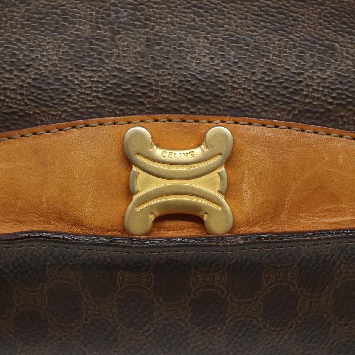 Celine CELINE Macadam Canvas Shoulder Bag PVC Leather Brown Gold Authentic 112747