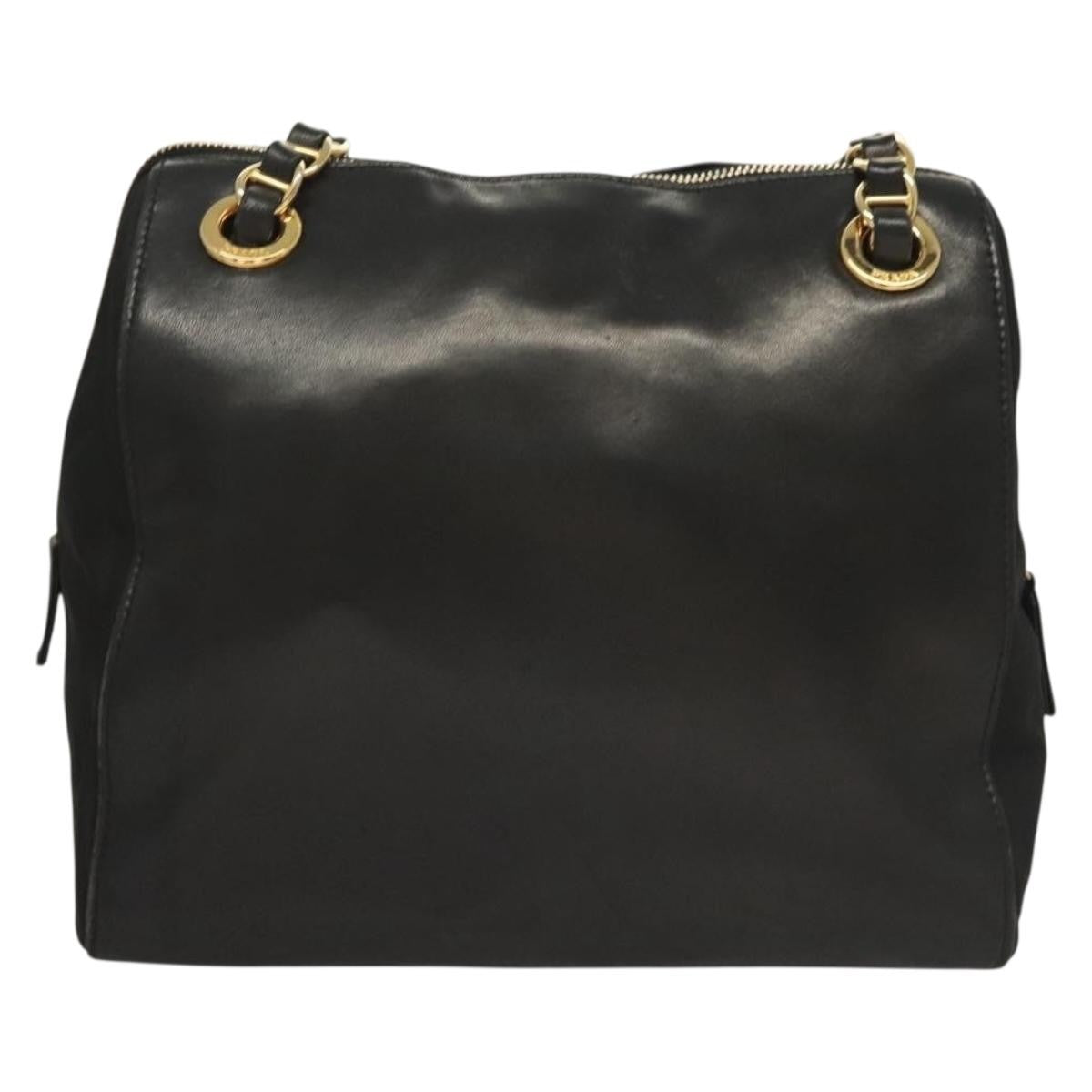 Prada PRADA Chain Shoulder Bag Leather Black Gold Authentic yk18939