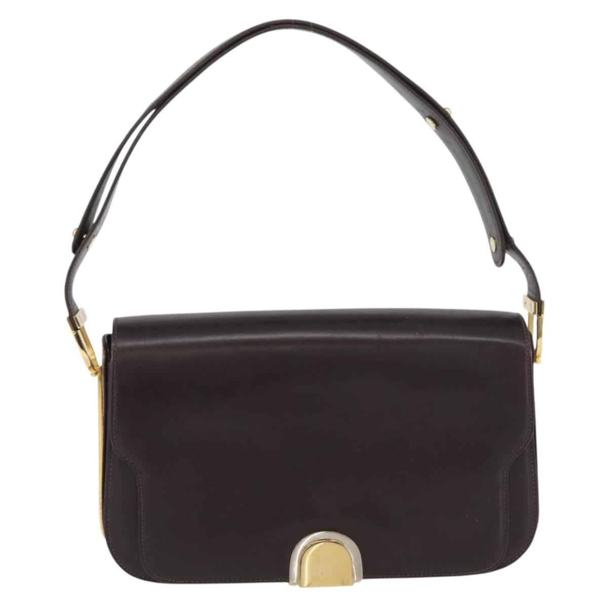 Gucci GUCCI Shoulder Bag Leather Brown Gold Authentic ep13909