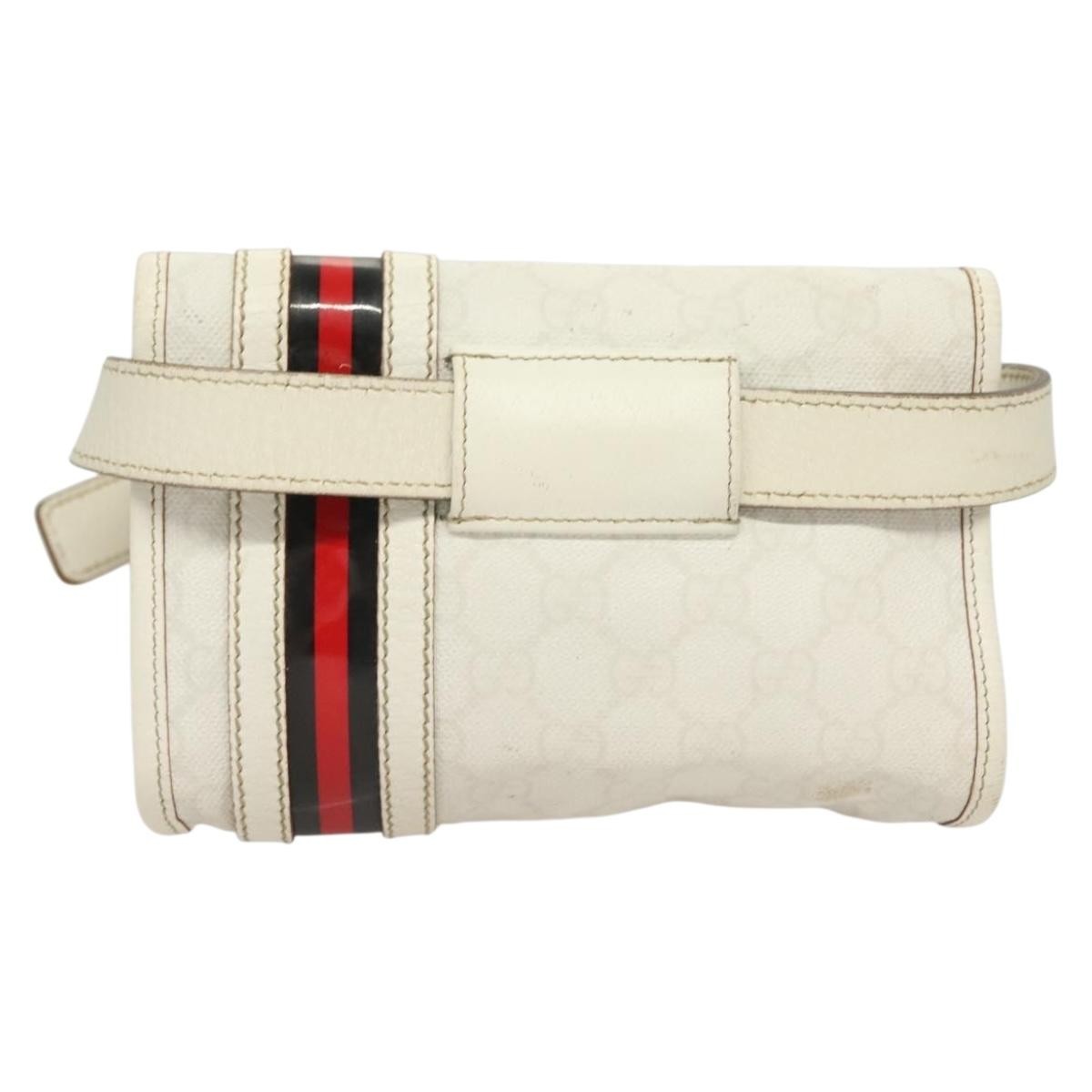 Gucci GUCCI GG Supreme Sherry Line Waist bag PVC White Gold 1669 Authentic bs28457