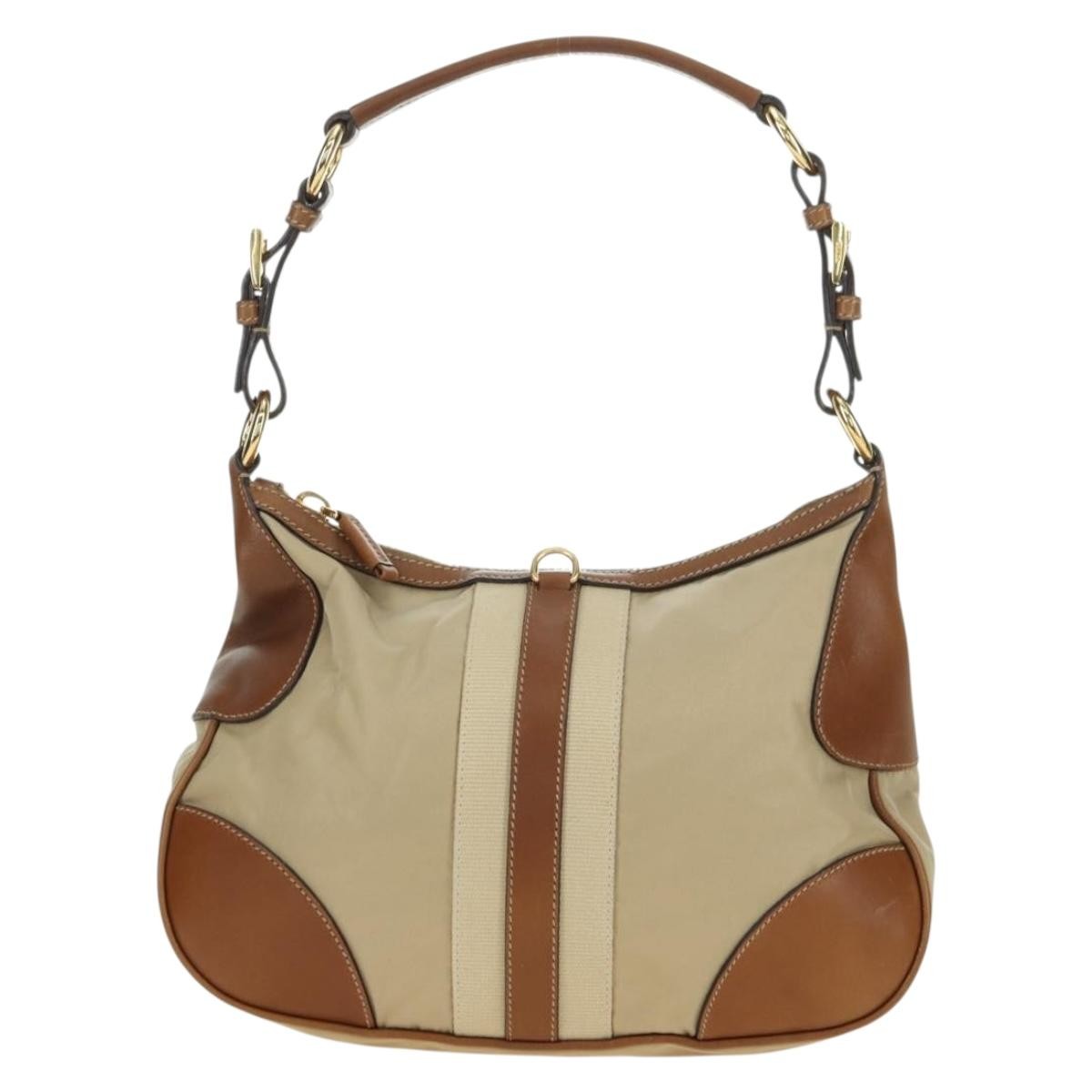 Prada PRADA Hand Bag Nylon Leather Beige Gold Authentic am11645A