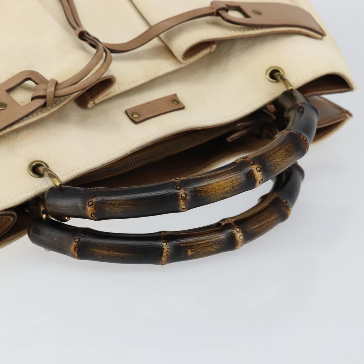 Gucci GUCCI Bamboo Hand Bag Canvas Ivory Gold 109138 Authentic 153356