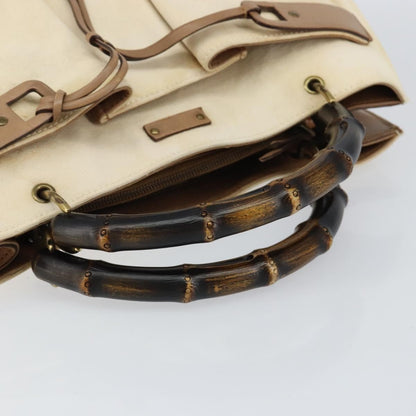 Gucci GUCCI Bamboo Hand Bag Canvas Ivory Gold 109138 Authentic 153356