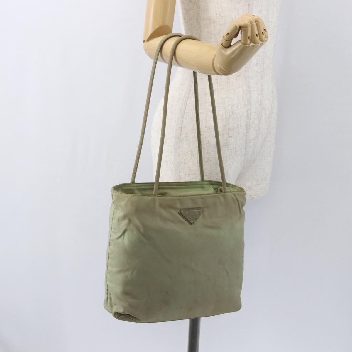 Prada PRADA Tote Bag Nylon Beige Silver Authentic 157778