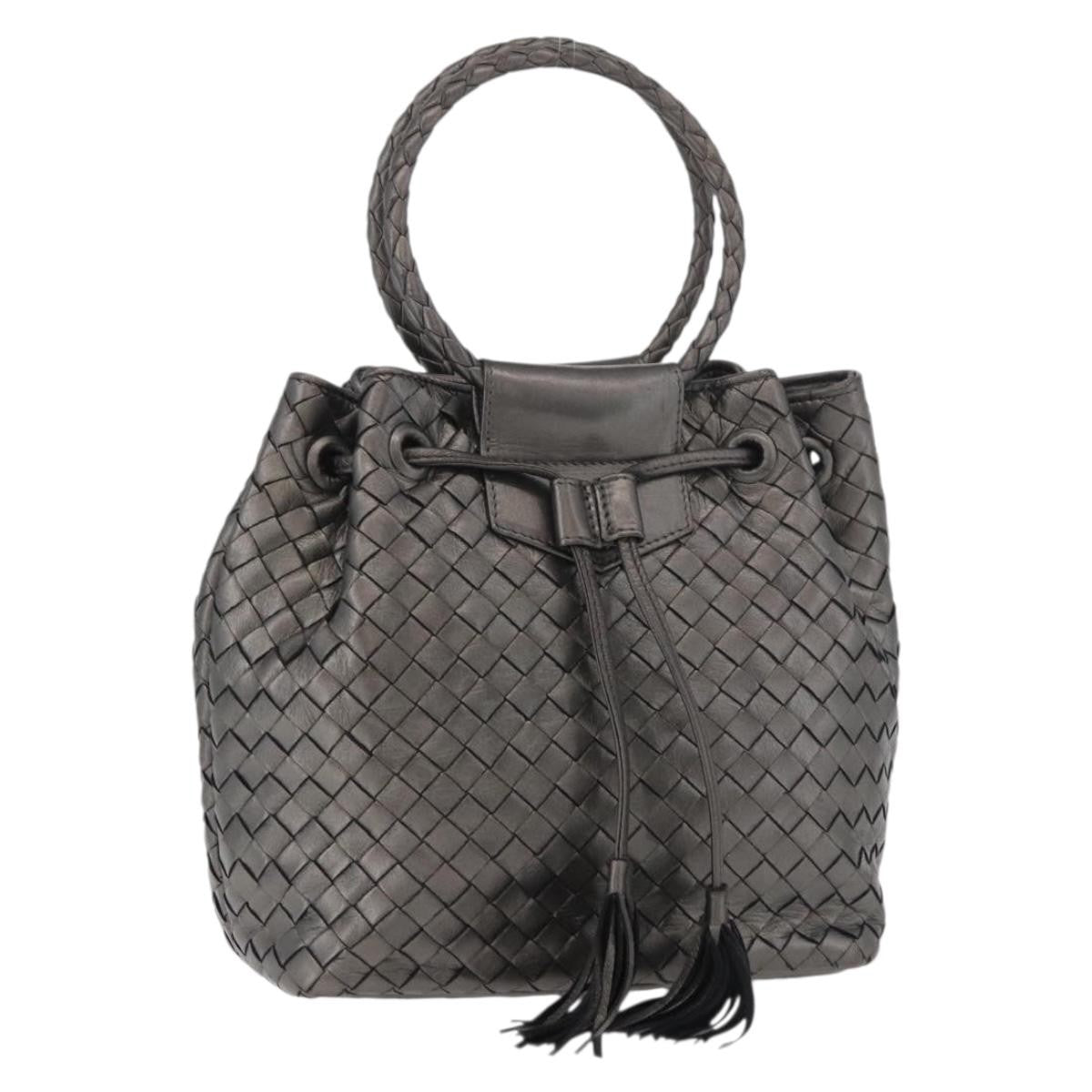 BOTTEGAVENETA BOTTEGAVENETA BOTTEGA VENETA INTRECCIATO Purse Hand Bag Leather Silver Gold Authentic 177803