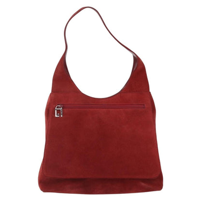 Gucci GUCCI Shoulder Bag Suede Red Silver Authentic 154502