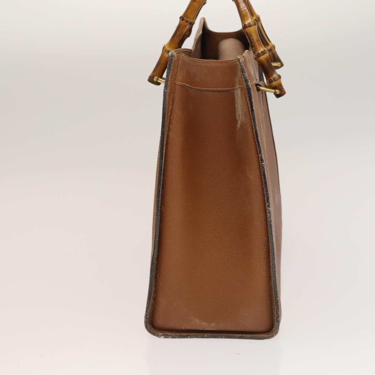Gucci GUCCI Bamboo Hand Bag Leather Brown Gold Authentic ep9697