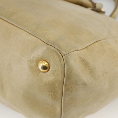 Prada PRADA Hand Bag Leather 2way Beige Gold Authentic 174345