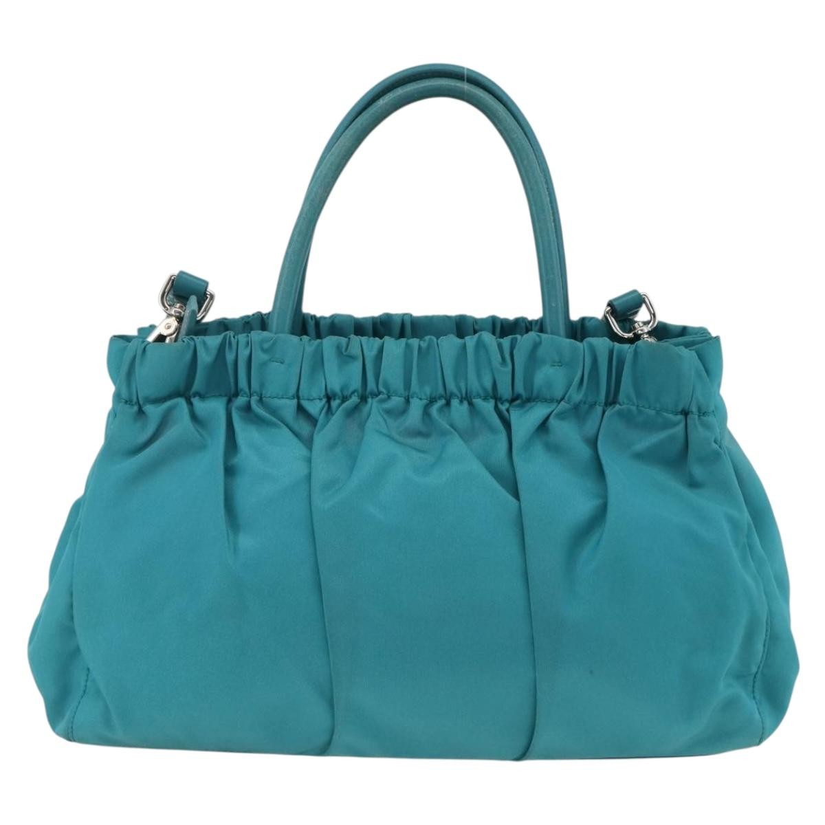 Prada PRADA Hand Bag Nylon 2way Turquoise Blue Silver Authentic gh1880A