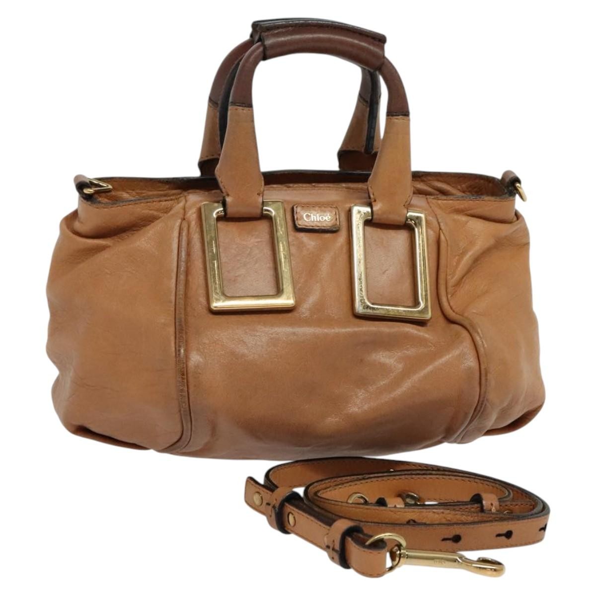 Chloé Chloé Chloe Hand Bag Leather 2way Brown Gold Authentic BA590