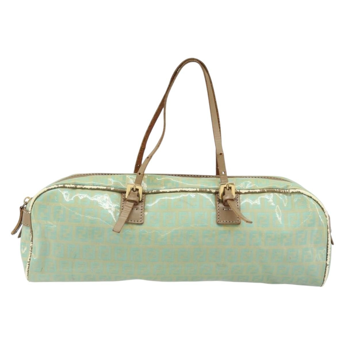Fendi FENDI Zucchino Canvas Hand Bag Coated Canvas Green Gold Authentic ARZ139