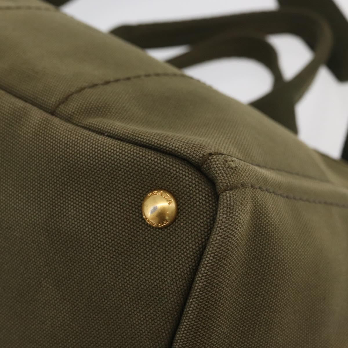 Prada PRADA Canapa MM Hand Bag Canvas 2way Khaki Gold Authentic ti3829