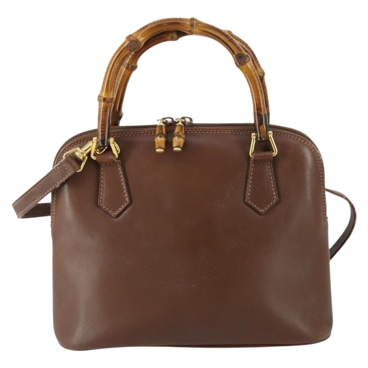 Gucci GUCCI Bamboo Hand Bag Leather 2way Brown Gold 000 2865 0290 Authentic 151596