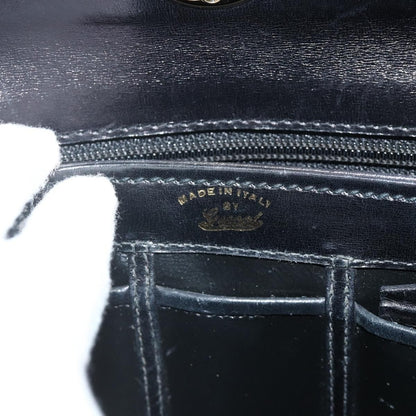 Gucci GUCCI Hand Bag Leather Black Gold Authentic ka4348