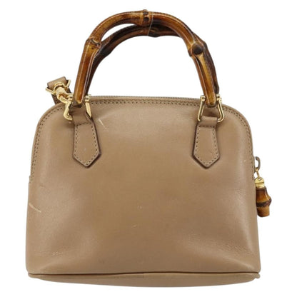 Gucci GUCCI Bamboo Hand Bag Leather 2way Beige Gold 007 2865 0231 Authentic 143591