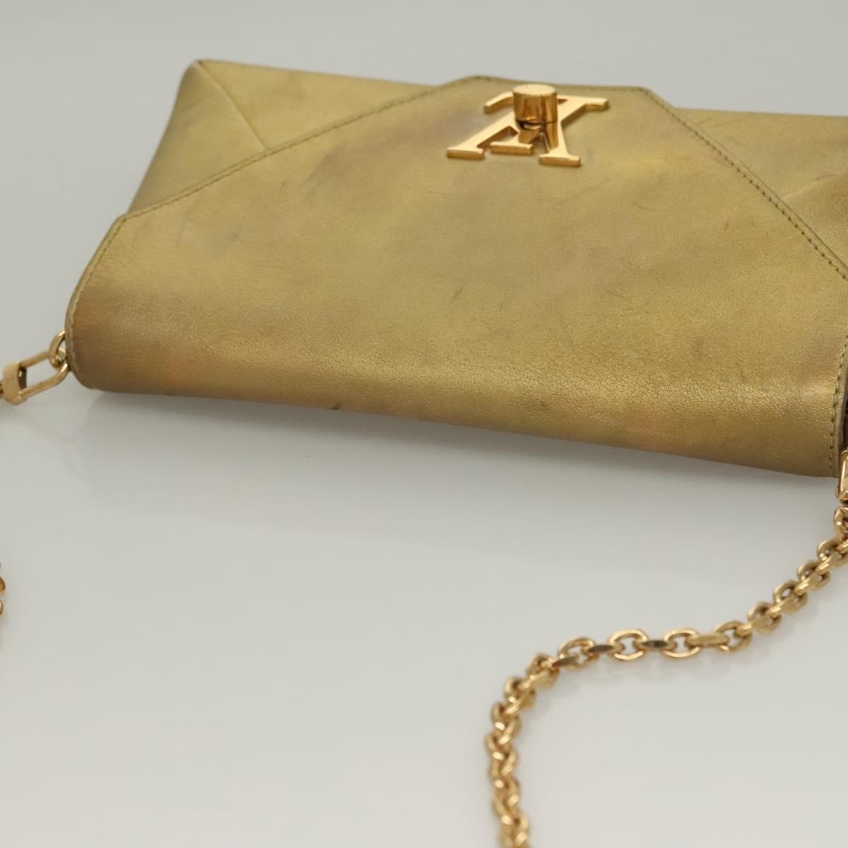 Louis Vuitton LOUIS VUITTON Love Note Shoulder Bag Leather Gold M53069 LV Authentic BA4535