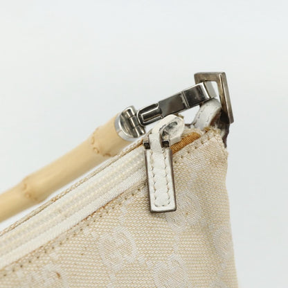 Gucci GUCCI GG Canvas Bamboo Hand Bag Silver Beige 001 3870 Authentic mr2402