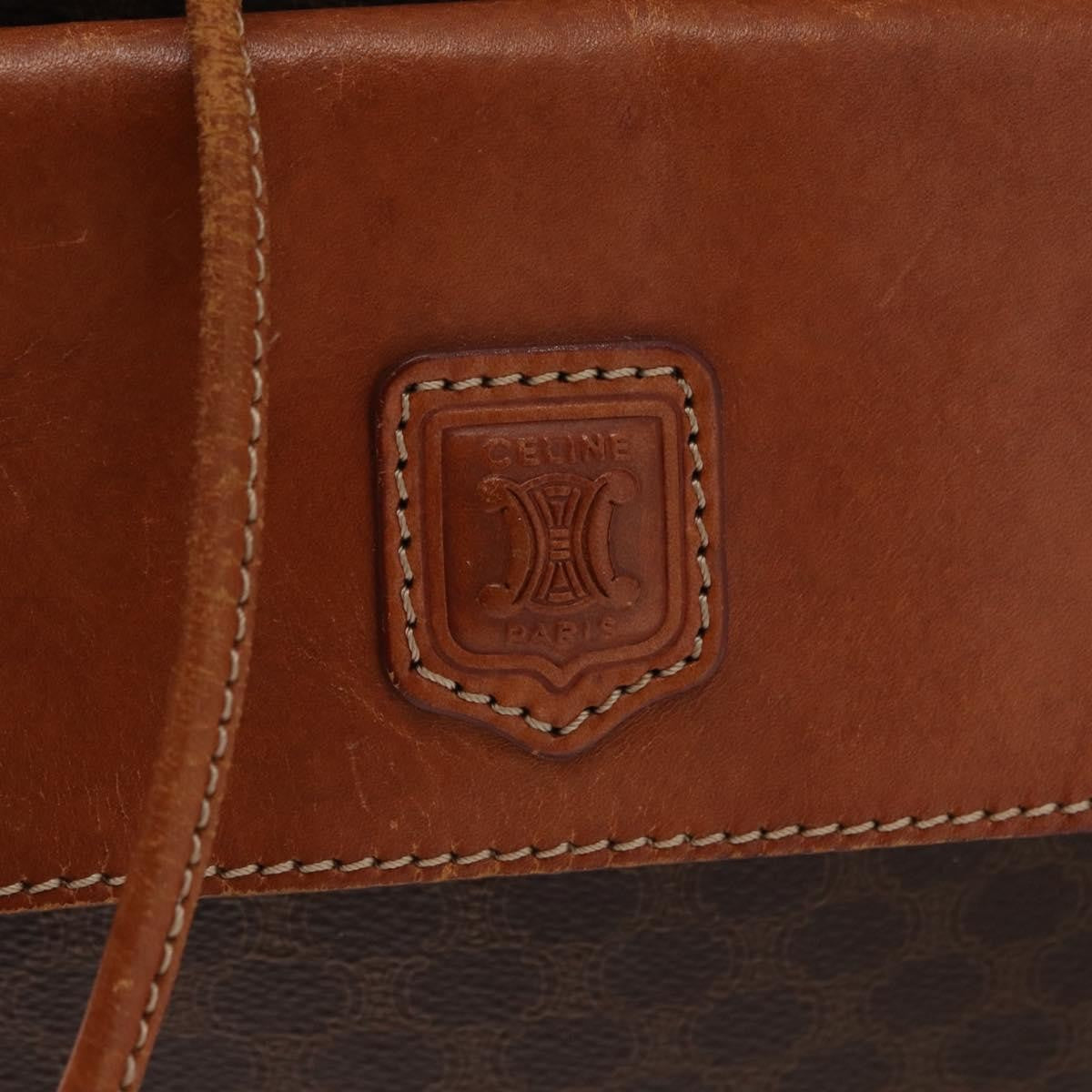 Celine CELINE Macadam Canvas Shoulder Bag PVC Leather 2way Brown Gold Authentic ka784