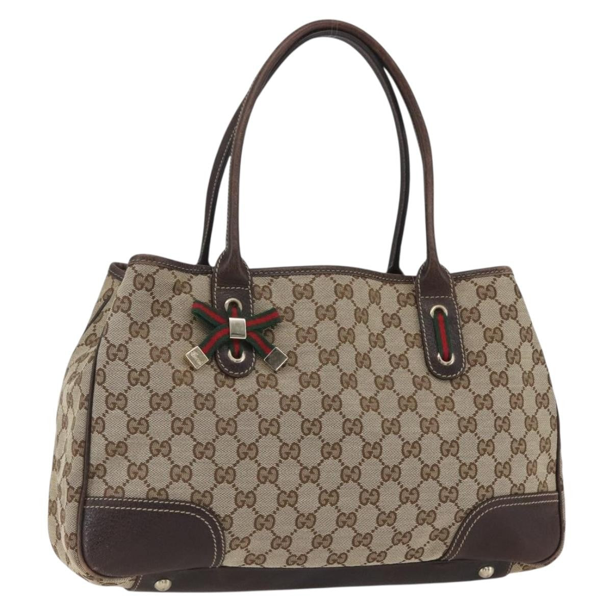 Gucci GUCCI Pretty GG Canvas Web Sherry Line Hand Bag Beige Gold 163805 Authentic 168668